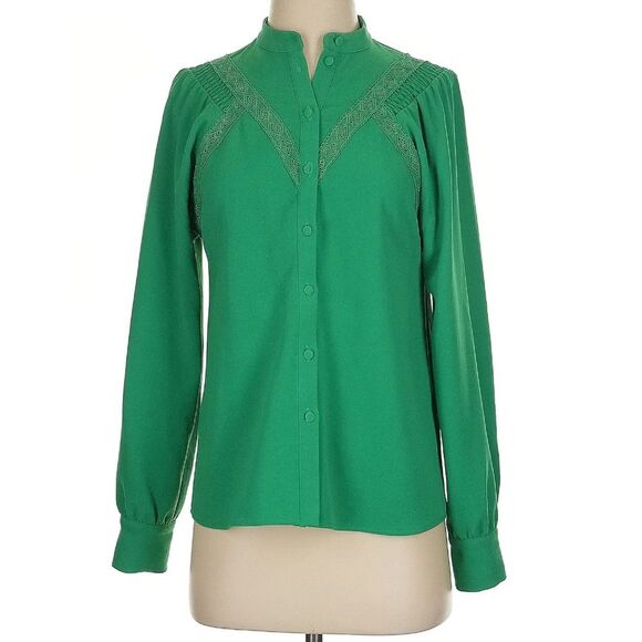 Sezane Fride Blouse Emerald Green Vert Flash French Girl Top Lightweight Size 2 - Picture 4 of 13
